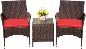 Devoko Patio Porch Furniture Sets 3 Pieces PE Rattan Wicker Chairs with Table Outdoor Garden Furniture Sets (Brown/Beige) - Wigtrends