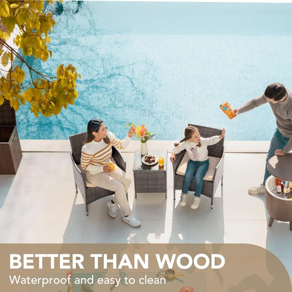 Devoko Patio Porch Furniture Sets 3 Pieces PE Rattan Wicker Chairs with Table Outdoor Garden Furniture Sets (Brown/Beige) - Wigtrends