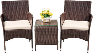 Devoko Patio Porch Furniture Sets 3 Pieces PE Rattan Wicker Chairs with Table Outdoor Garden Furniture Sets (Brown/Beige) - Wigtrends