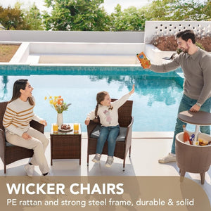 Devoko Patio Porch Furniture Sets 3 Pieces PE Rattan Wicker Chairs with Table Outdoor Garden Furniture Sets (Brown/Beige) - Wigtrends