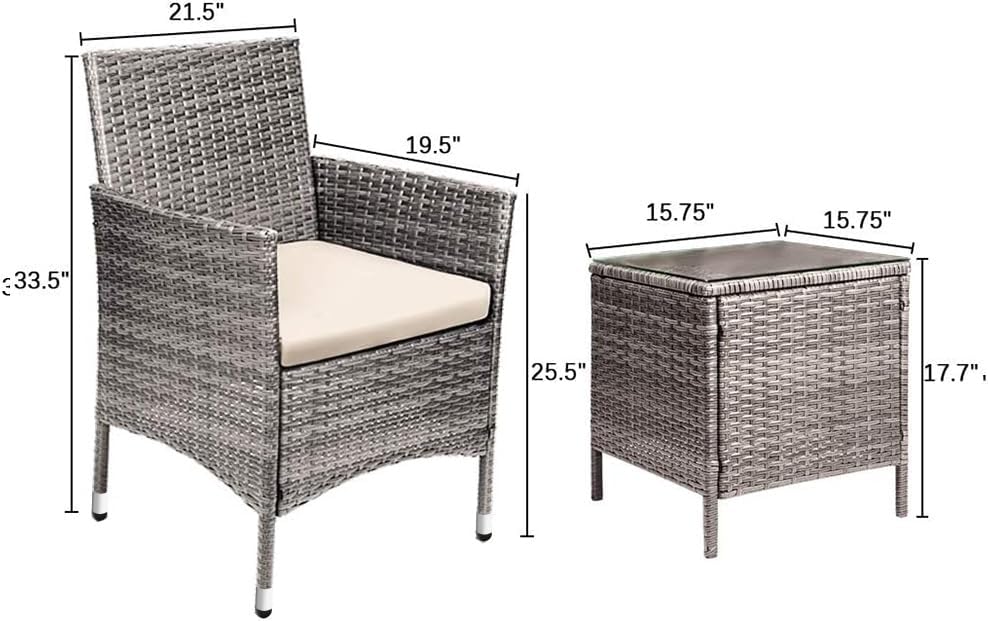 Devoko Patio Porch Furniture Sets 3 Pieces PE Rattan Wicker Chairs with Table Outdoor Garden Furniture Sets (Brown/Beige) - Wigtrends