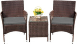 Devoko Patio Porch Furniture Sets 3 Pieces PE Rattan Wicker Chairs with Table Outdoor Garden Furniture Sets (Brown/Beige) - Wigtrends