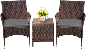 Devoko Patio Porch Furniture Sets 3 Pieces PE Rattan Wicker Chairs with Table Outdoor Garden Furniture Sets (Brown/Beige) - Wigtrends