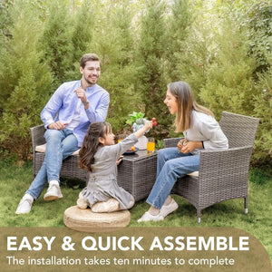 Devoko Patio Porch Furniture Sets 3 Pieces PE Rattan Wicker Chairs with Table Outdoor Garden Furniture Sets (Brown/Beige) - Wigtrends