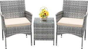 Devoko Patio Porch Furniture Sets 3 Pieces PE Rattan Wicker Chairs with Table Outdoor Garden Furniture Sets (Brown/Beige) - Wigtrends