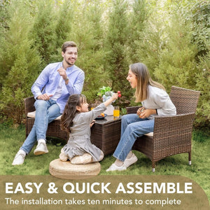 Devoko Patio Porch Furniture Sets 3 Pieces PE Rattan Wicker Chairs with Table Outdoor Garden Furniture Sets (Brown/Beige) - Wigtrends