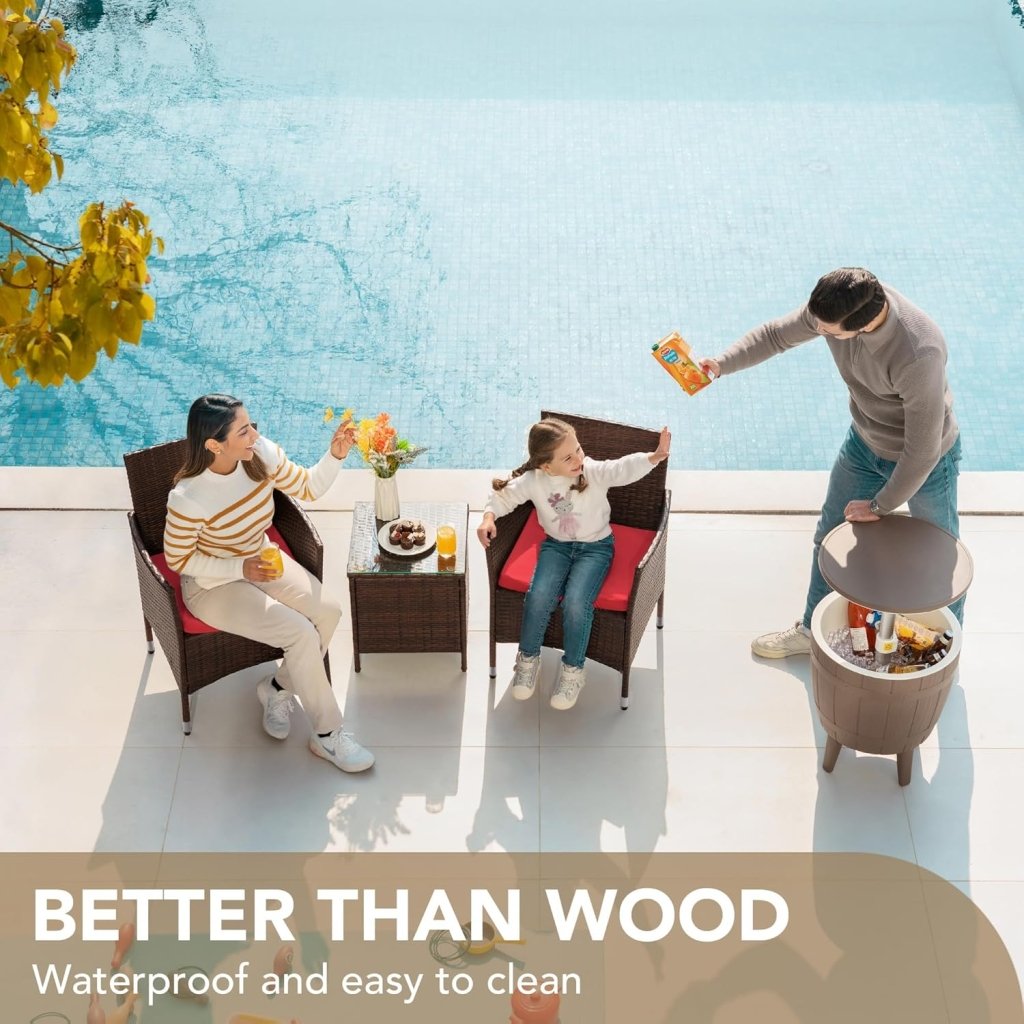 Devoko Patio Porch Furniture Sets 3 Pieces PE Rattan Wicker Chairs with Table Outdoor Garden Furniture Sets (Brown/Beige) - Wigtrends