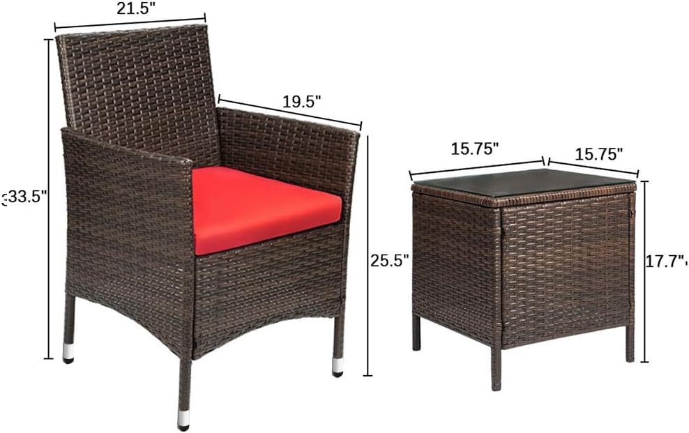 Devoko Patio Porch Furniture Sets 3 Pieces PE Rattan Wicker Chairs with Table Outdoor Garden Furniture Sets (Brown/Beige) - Wigtrends