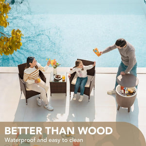 Devoko Patio Porch Furniture Sets 3 Pieces PE Rattan Wicker Chairs with Table Outdoor Garden Furniture Sets (Brown/Beige) - Wigtrends