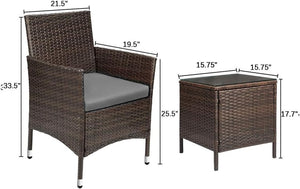 Devoko Patio Porch Furniture Sets 3 Pieces PE Rattan Wicker Chairs with Table Outdoor Garden Furniture Sets (Brown/Beige) - Wigtrends