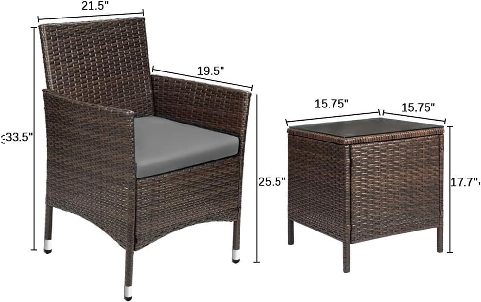 Devoko Patio Porch Furniture Sets 3 Pieces PE Rattan Wicker Chairs with Table Outdoor Garden Furniture Sets (Brown/Beige) - Wigtrends