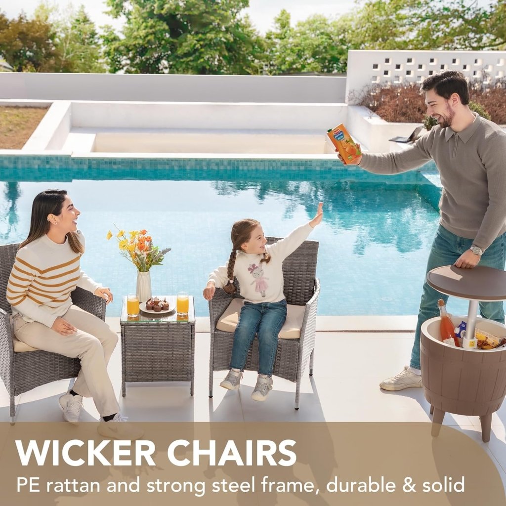 Devoko Patio Porch Furniture Sets 3 Pieces PE Rattan Wicker Chairs with Table Outdoor Garden Furniture Sets (Brown/Beige) - Wigtrends