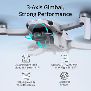 DJI Mini 4K, Drone with 4K UHD Camera for Adults, Under 249 g, 3 - Axis Gimbal Stabilization, 10km Video Transmission, Auto Return, Wind Resistance, 1 Battery for 31 - Min Max Flight Time, Intelligent Flight - Wigtrends