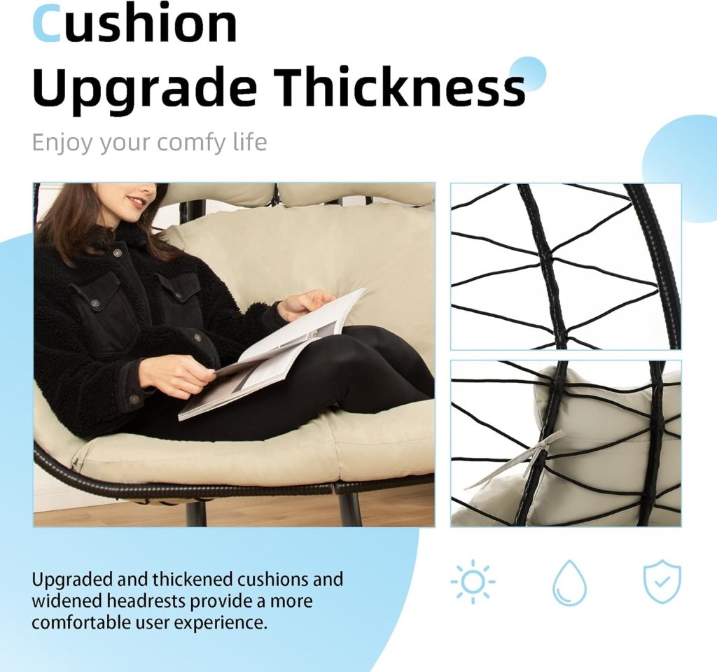 Double Egg Chair wth Stand Hammock Swing Chair Foldable Hanging Loveseat, UV Resistant Removable Cushions, 700LBS Capacity for Bedroom - Wigtrends