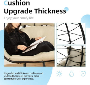 Double Egg Chair wth Stand Hammock Swing Chair Foldable Hanging Loveseat, UV Resistant Removable Cushions, 700LBS Capacity for Bedroom - Wigtrends