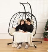 Double Egg Chair wth Stand Hammock Swing Chair Foldable Hanging Loveseat, UV Resistant Removable Cushions, 700LBS Capacity for Bedroom - Wigtrends
