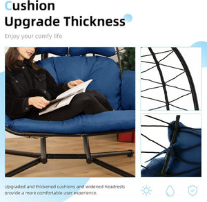 Double Egg Chair wth Stand Hammock Swing Chair Foldable Hanging Loveseat, UV Resistant Removable Cushions, 700LBS Capacity for Bedroom - Wigtrends