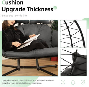 Double Egg Chair wth Stand Hammock Swing Chair Foldable Hanging Loveseat, UV Resistant Removable Cushions, 700LBS Capacity for Bedroom - Wigtrends
