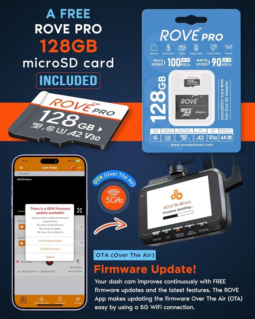 Driving recorder dual instrument cam front and rear, Starvis 2 sensor, free 128GB card, 5G WiFi - fastest download speed for up to 20mb/s App, 3 - inch IPS, 24H parking mode - Wigtrends