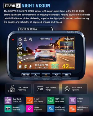 Driving recorder dual instrument cam front and rear, Starvis 2 sensor, free 128GB card, 5G WiFi - fastest download speed for up to 20mb/s App, 3 - inch IPS, 24H parking mode - Wigtrends