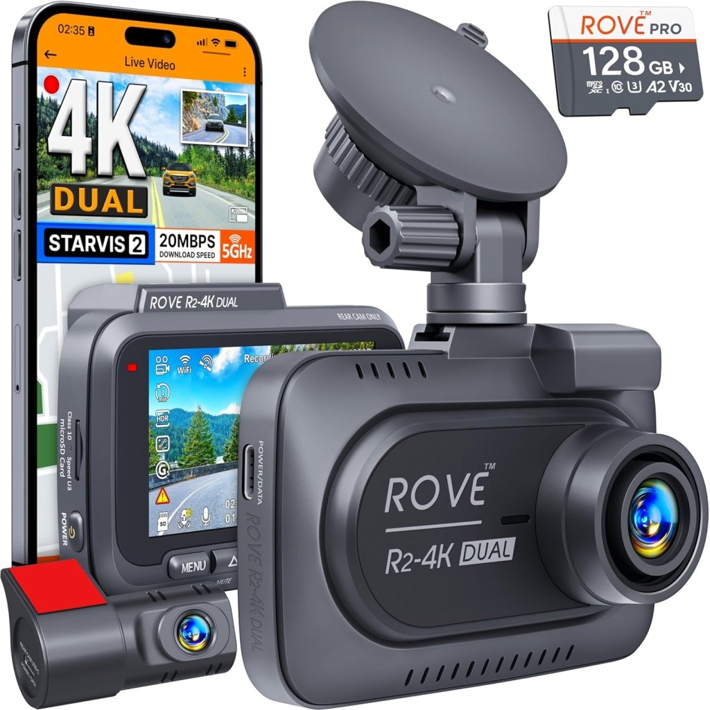 Driving recorder dual instrument cam front and rear, Starvis 2 sensor, free 128GB card, 5G WiFi - fastest download speed for up to 20mb/s App, 3 - inch IPS, 24H parking mode - Wigtrends