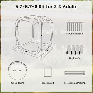 EAST OAK Screen House Tent Pop - Up, Portable Screen Room Canopy Instant Screen Tent 10 x 10 FT with Carry Bag for Patio, Backyard, Deck & Outdoor Activities, Beige - Wigtrends