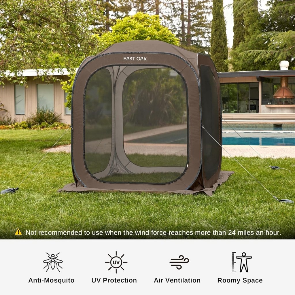 EAST OAK Screen House Tent Pop - Up, Portable Screen Room Canopy Instant Screen Tent 10 x 10 FT with Carry Bag for Patio, Backyard, Deck & Outdoor Activities, Beige - Wigtrends