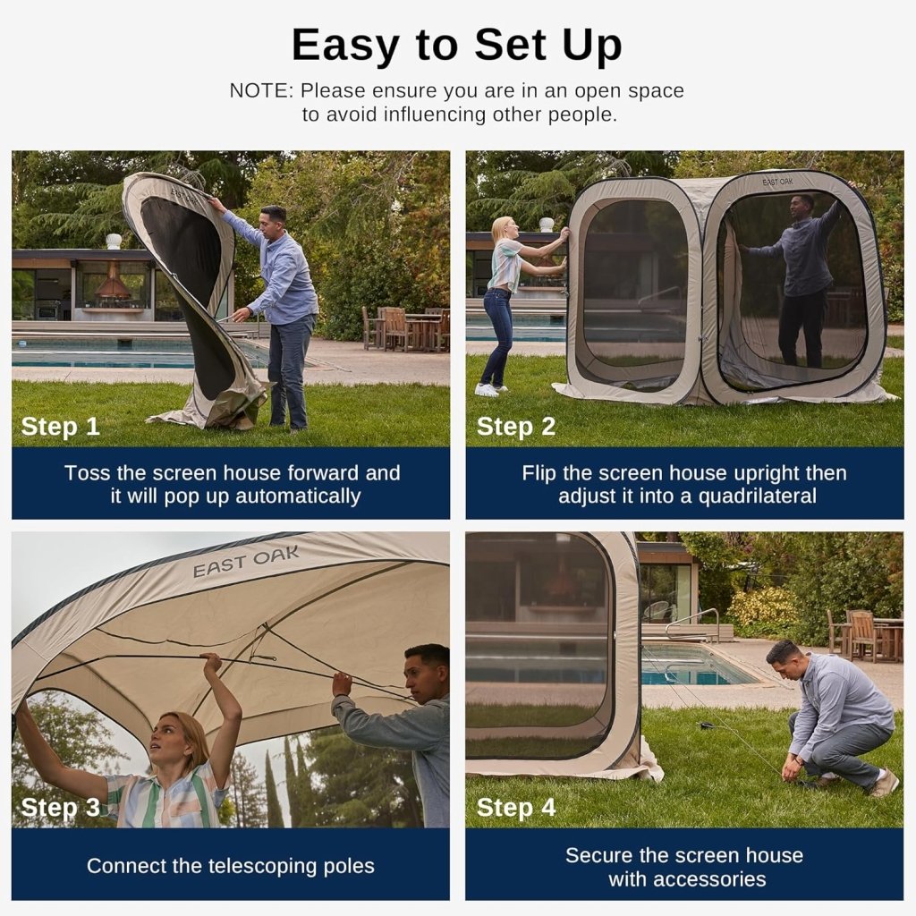 EAST OAK Screen House Tent Pop - Up, Portable Screen Room Canopy Instant Screen Tent 10 x 10 FT with Carry Bag for Patio, Backyard, Deck & Outdoor Activities, Beige - Wigtrends