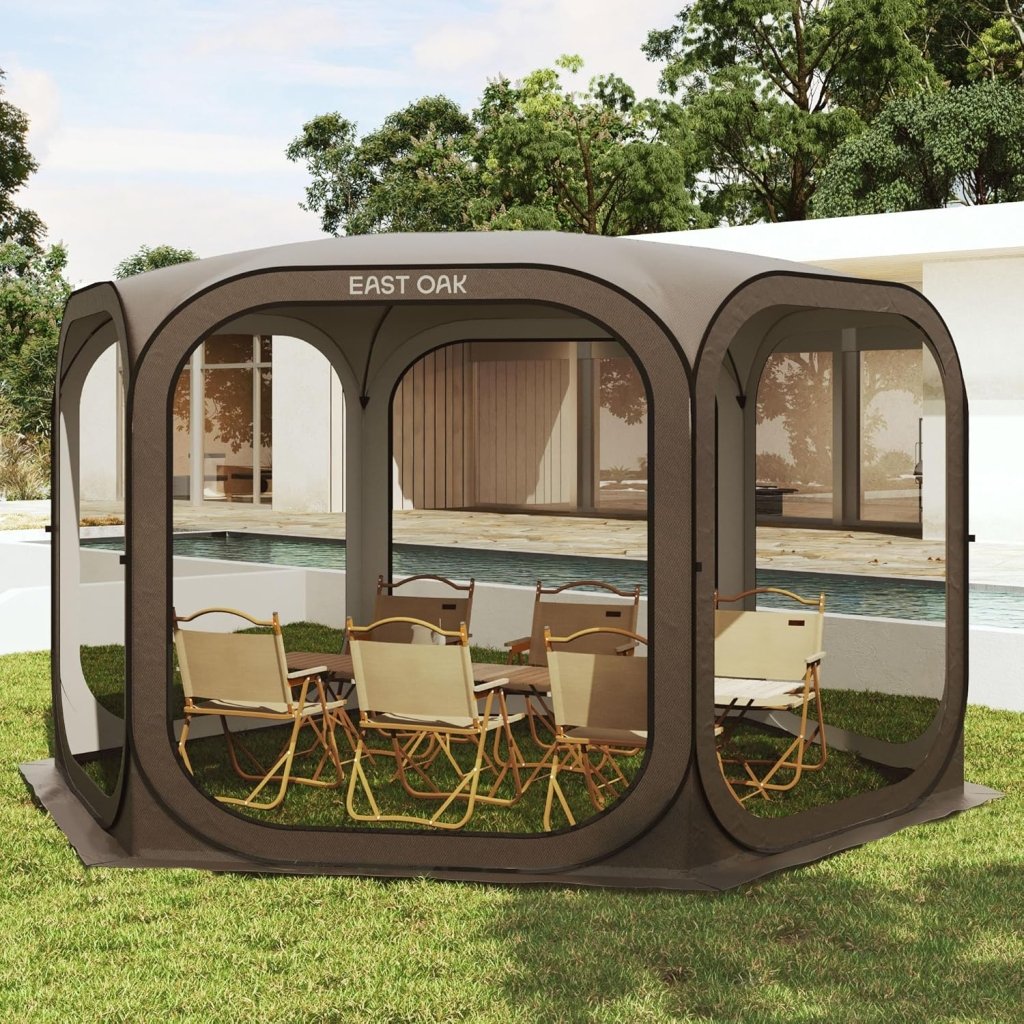 EAST OAK Screen House Tent Pop - Up, Portable Screen Room Canopy Instant Screen Tent 10 x 10 FT with Carry Bag for Patio, Backyard, Deck & Outdoor Activities, Beige - Wigtrends