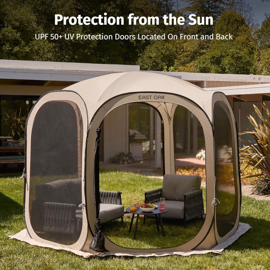 EAST OAK Screen House Tent Pop - Up, Portable Screen Room Canopy Instant Screen Tent 10 x 10 FT with Carry Bag for Patio, Backyard, Deck & Outdoor Activities, Beige - Wigtrends