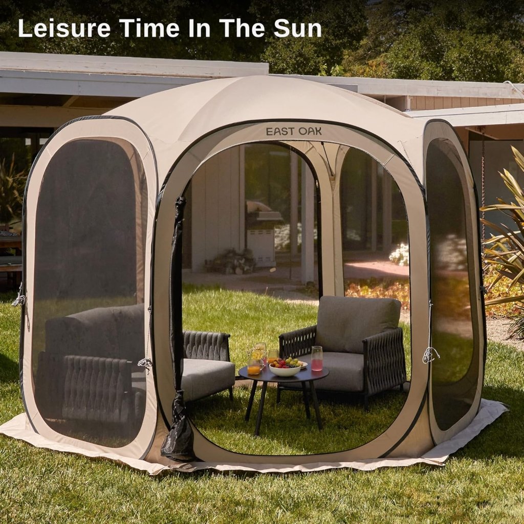 EAST OAK Screen House Tent Pop - Up, Portable Screen Room Canopy Instant Screen Tent 10 x 10 FT with Carry Bag for Patio, Backyard, Deck & Outdoor Activities, Beige - Wigtrends
