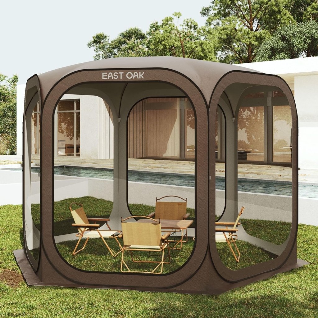 EAST OAK Screen House Tent Pop - Up, Portable Screen Room Canopy Instant Screen Tent 10 x 10 FT with Carry Bag for Patio, Backyard, Deck & Outdoor Activities, Beige - Wigtrends