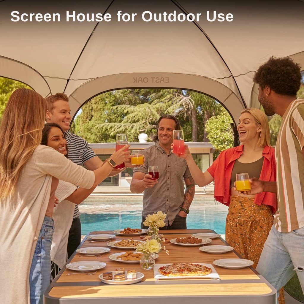 EAST OAK Screen House Tent Pop - Up, Portable Screen Room Canopy Instant Screen Tent 10 x 10 FT with Carry Bag for Patio, Backyard, Deck & Outdoor Activities, Beige - Wigtrends
