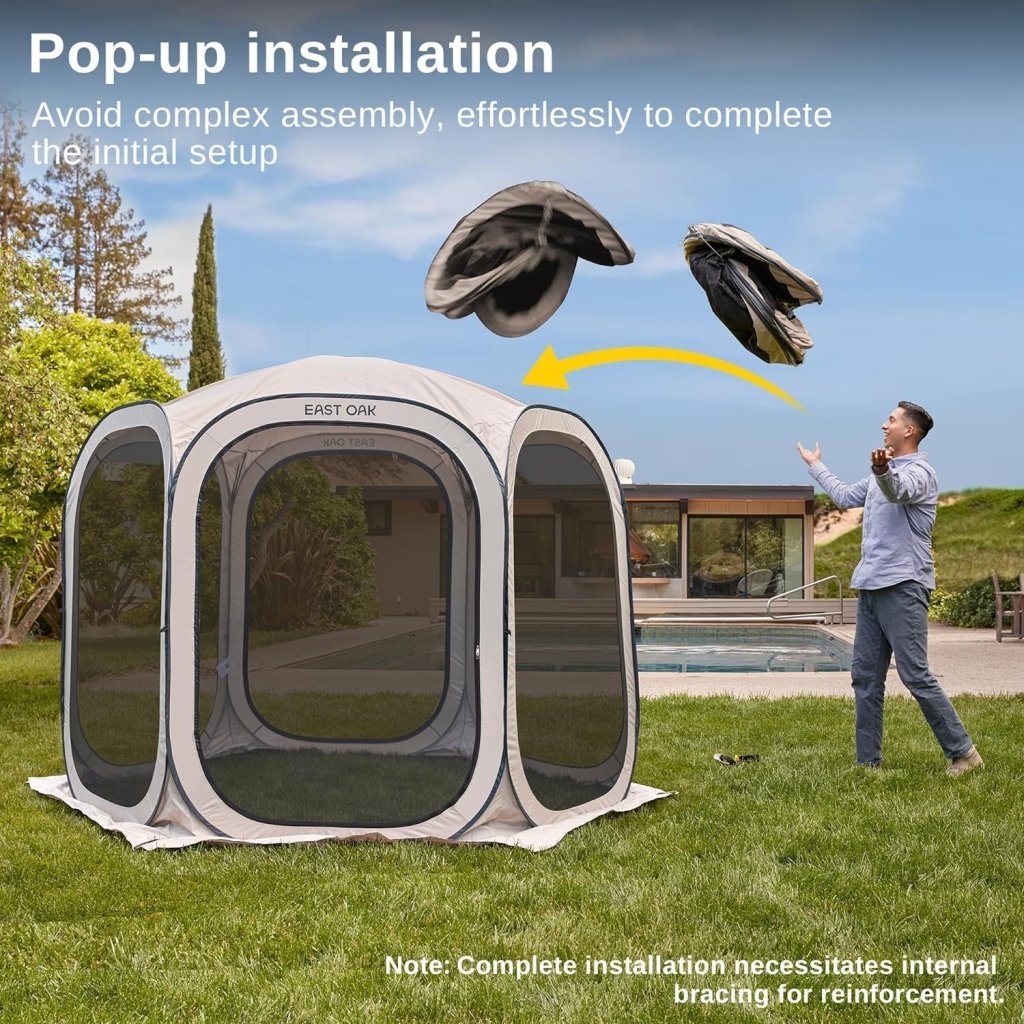 EAST OAK Screen House Tent Pop - Up, Portable Screen Room Canopy Instant Screen Tent 10 x 10 FT with Carry Bag for Patio, Backyard, Deck & Outdoor Activities, Beige - Wigtrends