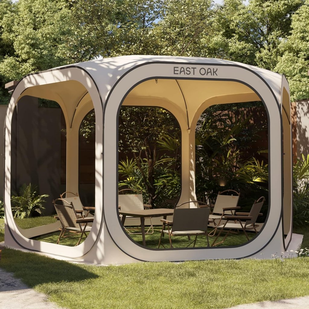 EAST OAK Screen House Tent Pop - Up, Portable Screen Room Canopy Instant Screen Tent 10 x 10 FT with Carry Bag for Patio, Backyard, Deck & Outdoor Activities, Beige - Wigtrends