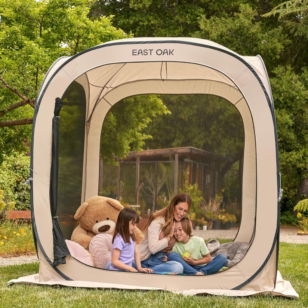 EAST OAK Screen House Tent Pop - Up, Portable Screen Room Canopy Instant Screen Tent 10 x 10 FT with Carry Bag for Patio, Backyard, Deck & Outdoor Activities, Beige - Wigtrends