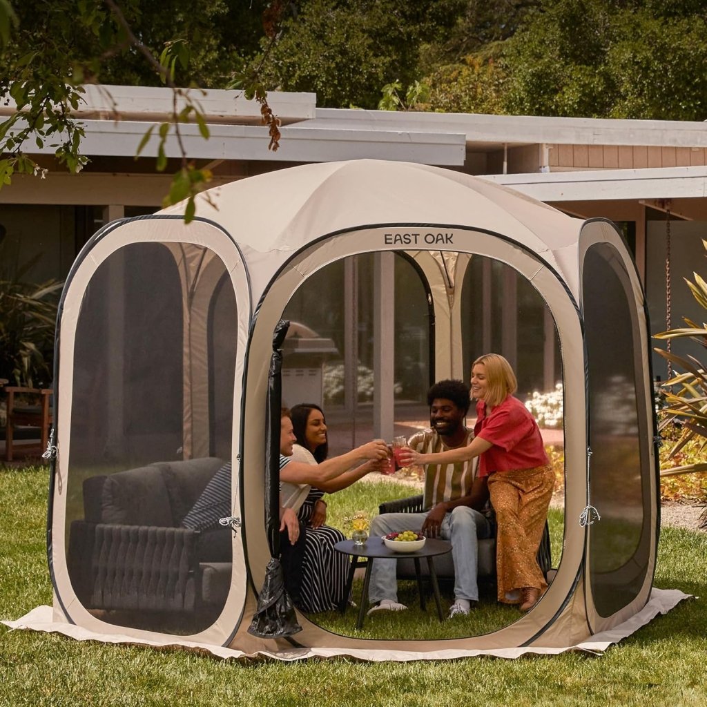 EAST OAK Screen House Tent Pop - Up, Portable Screen Room Canopy Instant Screen Tent 10 x 10 FT with Carry Bag for Patio, Backyard, Deck & Outdoor Activities, Beige - Wigtrends