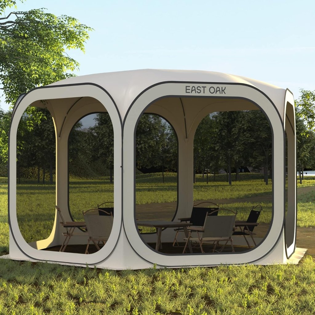 EAST OAK Screen House Tent Pop - Up, Portable Screen Room Canopy Instant Screen Tent 10 x 10 FT with Carry Bag for Patio, Backyard, Deck & Outdoor Activities, Beige - Wigtrends