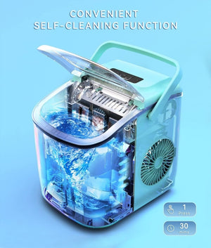 ecozy Portable Ice Maker Countertop, 9 Cubes Ready in 6 Mins, 26 lbs in 24 Hours, Self - Cleaning Machine with Ice Bags/Standing Ice Scoop/Ice Basket for Kitchen Office Bar Party, Aqua - Wigtrends