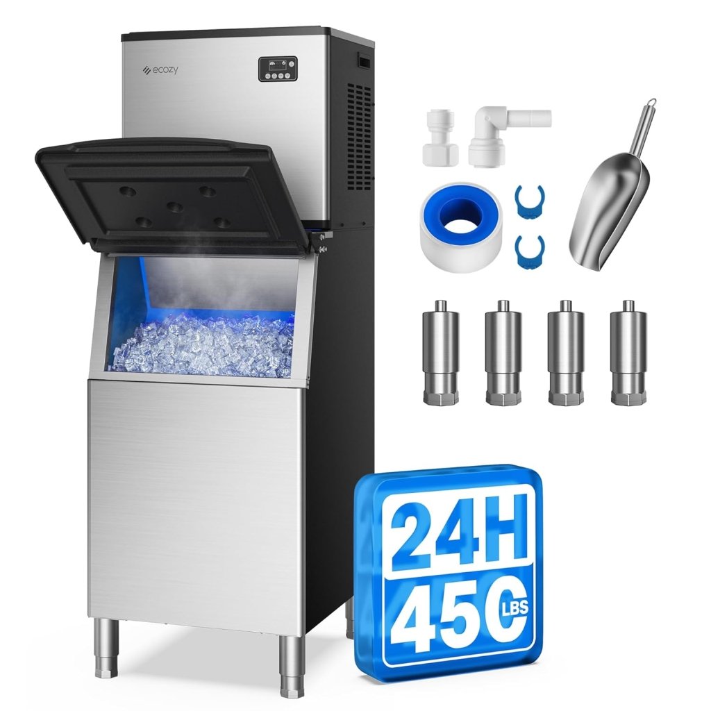 ecozy Portable Ice Maker Countertop, 9 Cubes Ready in 6 Mins, 26 lbs in 24 Hours, Self - Cleaning Machine with Ice Bags/Standing Ice Scoop/Ice Basket for Kitchen Office Bar Party, Aqua - Wigtrends