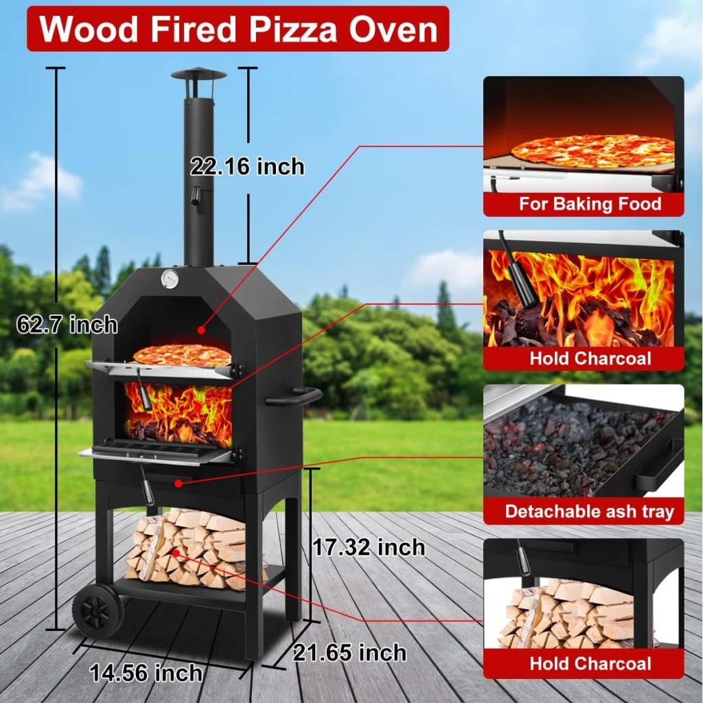 EDOSTORY Outdoor Pizza Oven, Wood Fired for Outside, Patio Maker With Stone, Peel, Grill Rack, and Waterproof Cover for Backyard Camping - Wigtrends