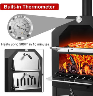 EDOSTORY Outdoor Pizza Oven, Wood Fired for Outside, Patio Maker With Stone, Peel, Grill Rack, and Waterproof Cover for Backyard Camping - Wigtrends