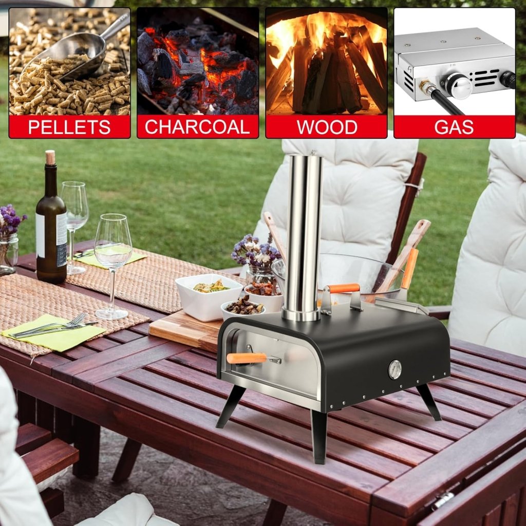 EDOSTORY Outdoor Pizza Oven, Wood Fired for Outside, Patio Maker With Stone, Peel, Grill Rack, and Waterproof Cover for Backyard Camping - Wigtrends
