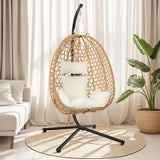 Egg Chair with Stand, Patio Wicker Hanging Chair, Hammock Swing Chair, 350LBS Capacity for Bedroom, Balcony, Garden - Wigtrends