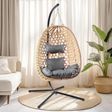 Egg Chair with Stand, Patio Wicker Hanging Chair, Hammock Swing Chair, 350LBS Capacity for Bedroom, Balcony, Garden - Wigtrends