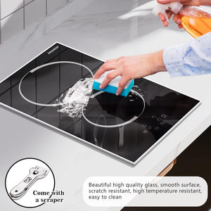 Electric Cooktop 30 Inch - 5 Burners Built - in Ceramic Cooktop, 30" Electric Stove Top with Glass Protection Metal Frame, 9 Heating Level, 8400W, 220 - 240V for Hard Wire(No Plug) - Wigtrends