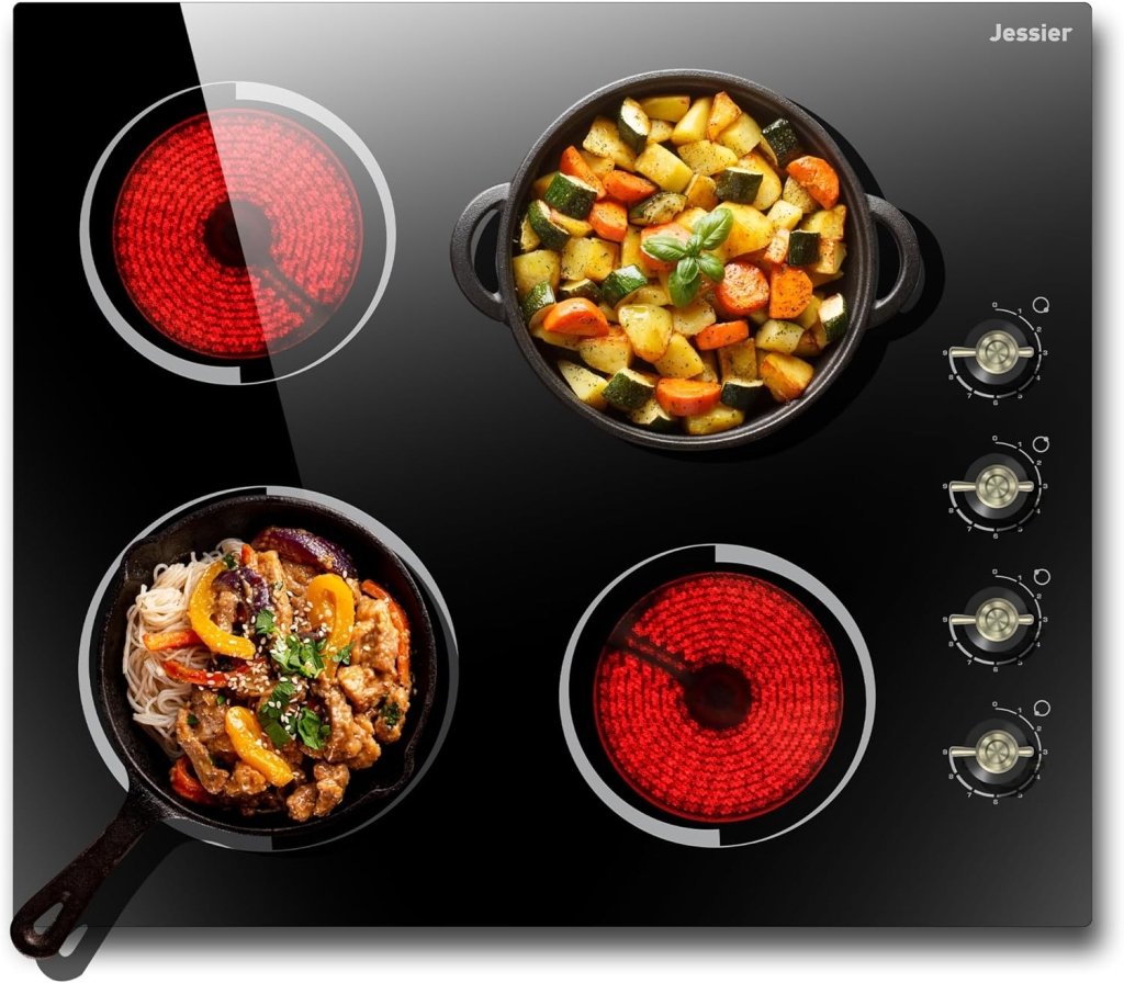 Electric Cooktop 30 Inch - 5 Burners Built - in Ceramic Cooktop, 30" Electric Stove Top with Glass Protection Metal Frame, 9 Heating Level, 8400W, 220 - 240V for Hard Wire(No Plug) - Wigtrends