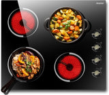 Electric Cooktop 30 Inch - 5 Burners Built - in Ceramic Cooktop, 30" Electric Stove Top with Glass Protection Metal Frame, 9 Heating Level, 8400W, 220 - 240V for Hard Wire(No Plug) - Wigtrends