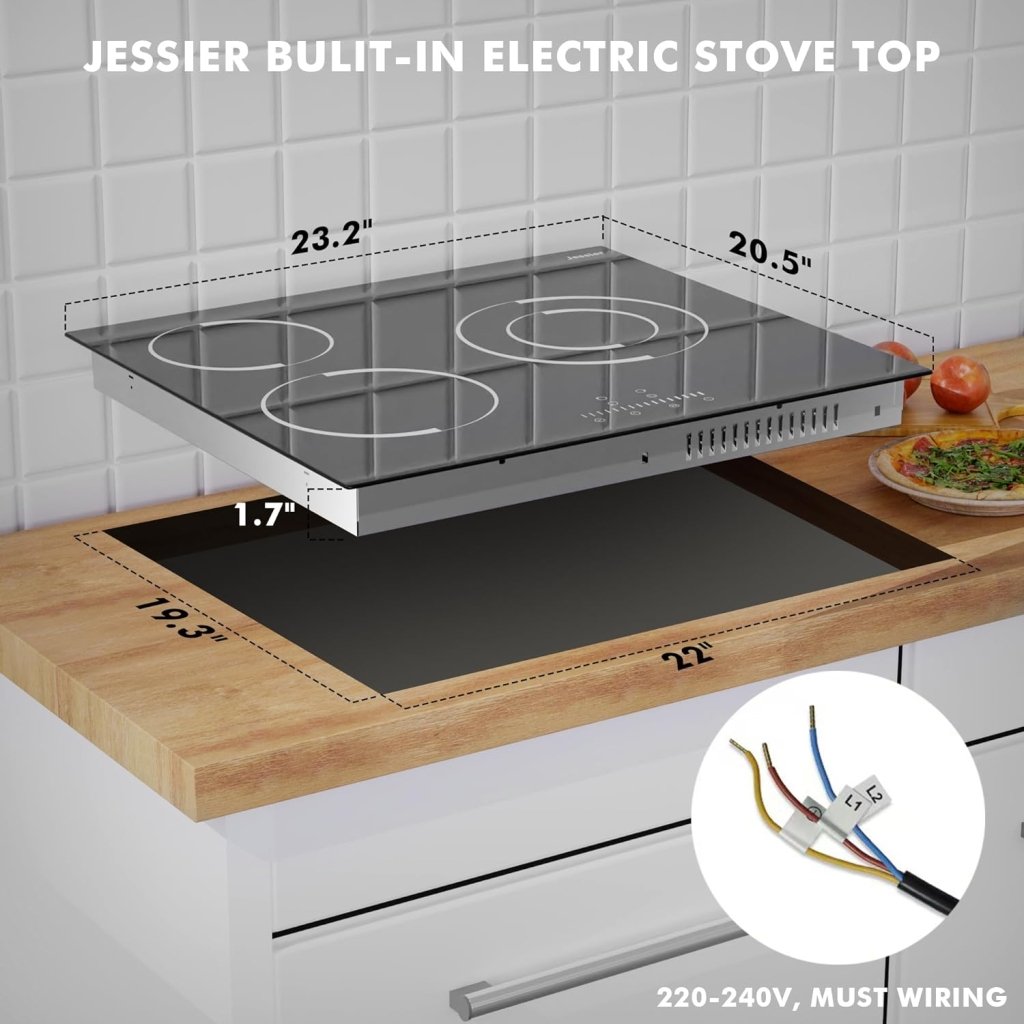 Electric Cooktop 30 Inch - 5 Burners Built - in Ceramic Cooktop, 30" Electric Stove Top with Glass Protection Metal Frame, 9 Heating Level, 8400W, 220 - 240V for Hard Wire(No Plug) - Wigtrends