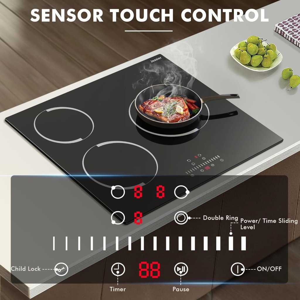 Electric Cooktop 30 Inch - 5 Burners Built - in Ceramic Cooktop, 30" Electric Stove Top with Glass Protection Metal Frame, 9 Heating Level, 8400W, 220 - 240V for Hard Wire(No Plug) - Wigtrends